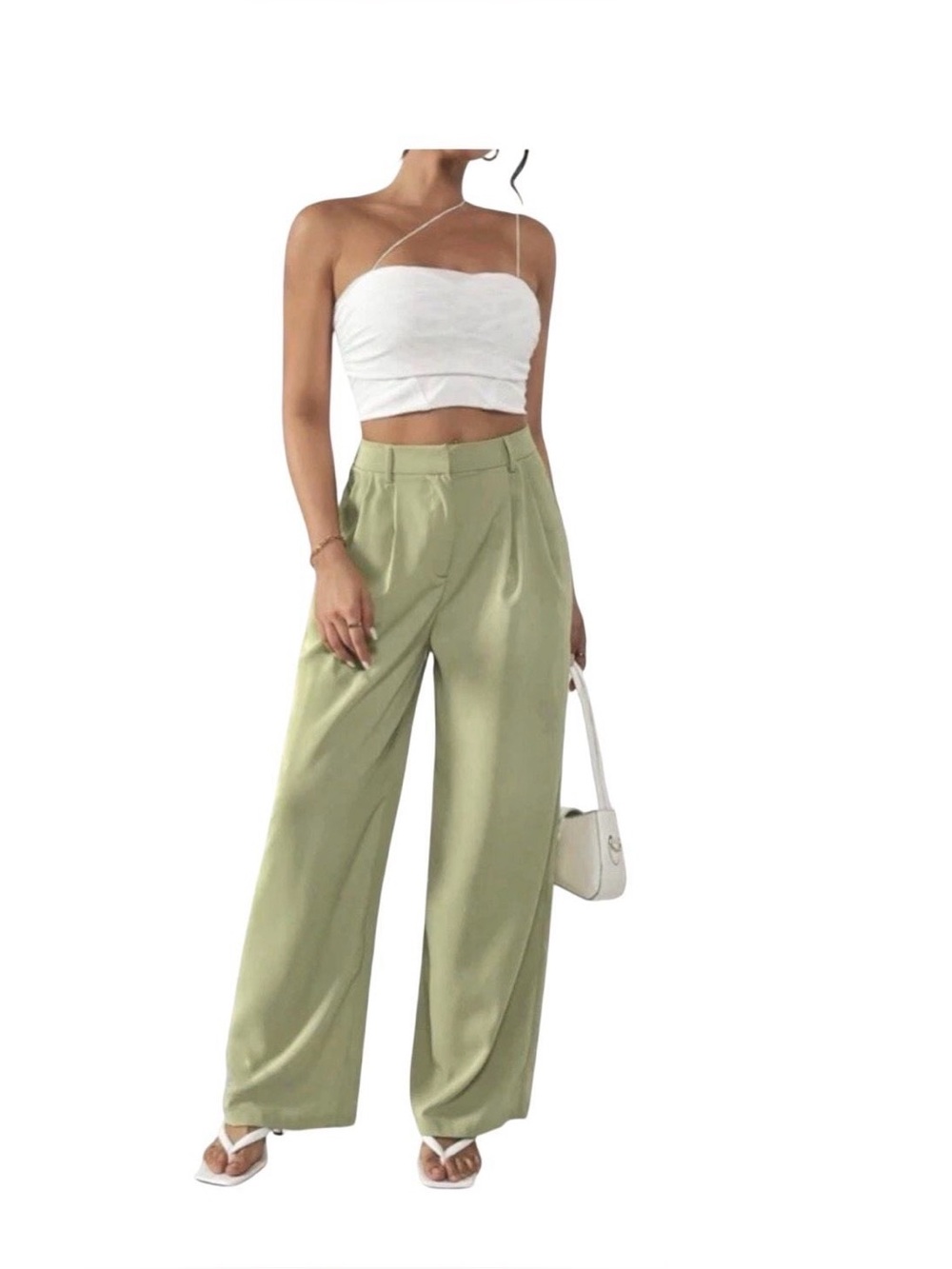 NWOT Wide Leg High-Waist Pants in Pastel Green